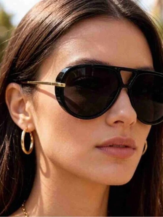 Bottega Veneta Aviator Sunglasses Black Frame Gold Temples Dark Lenses main image 8